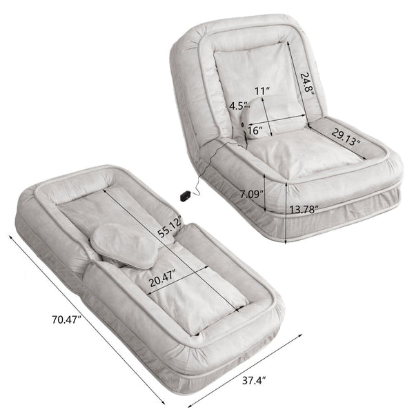 English Elm Upholstered Velvet Floor Lounger with Adjustable Back Massage Pillow for Adults and Pets W1170P282474