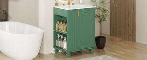 English Elm Christopher Knight Home® - 24" Retro Bathroom Vanity with Ceramic Sink, Solid Wood Frame, Soft-Close Door, Ample Storage Green N759P293645F