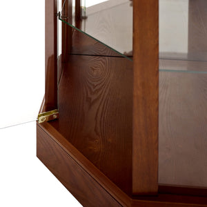 English Elm 6 Shelf Lighted Corner Curio Cabinet with Adjustable Tempered Glass Shelves, Acrylic Mirror Back, Solid Wood Frame Walnut W1693P170906