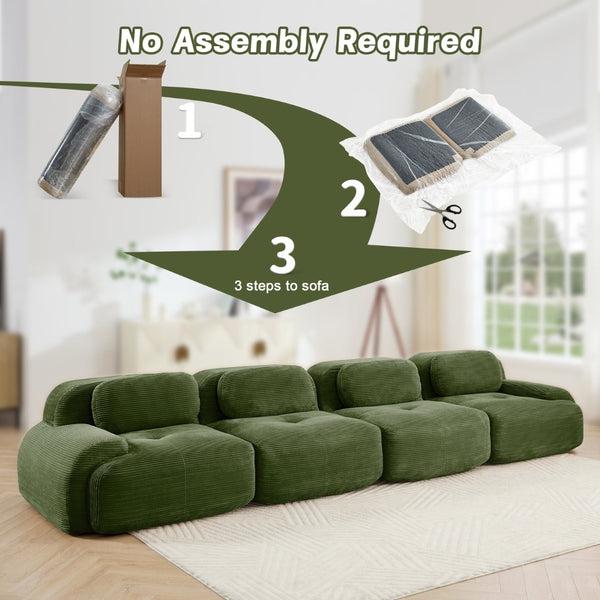 English Elm 4-seat Modular Corduroy Sectional Sofa Low Profile Ergonomic Living Room Seating Olive Green W714S01261