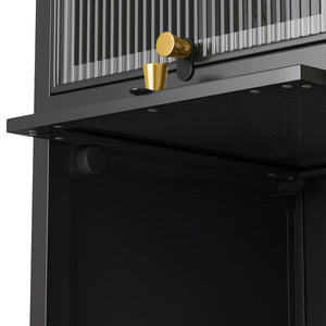 English Elm Modern Four-tier Glass Door Cabinet with Slim Iron Frame, Five Shelves, Heavy-Duty 33lb Capacity Black W757P241562