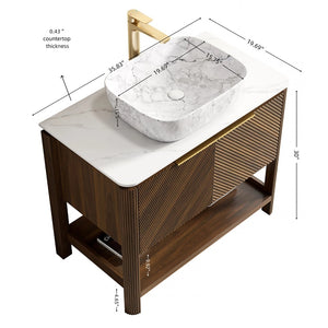 English Elm Dina Floating Bathroom Vanity Sintered Stone Top Glass Basin Striped Plywood Cabinet W2615S00512