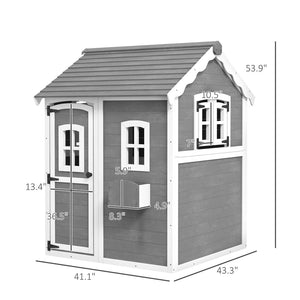 English Elm Toddlers Solid Fir Wood Cottage Playhouse with Windows and Plant Box for Backyard T3971P442846