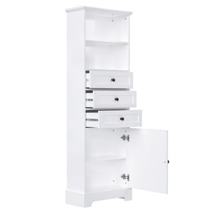English Elm White Tall Storage Cabinet 3-Drawer, Adjustable Shelves, Anti-Dump Safety, MDF Painted Finish 42"L WF323347AAK