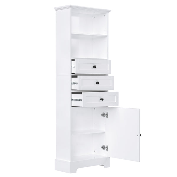 English Elm White Tall Storage Cabinet 3-Drawer, Adjustable Shelves, Anti-Dump Safety, MDF Painted Finish 42"L WF323347AAK