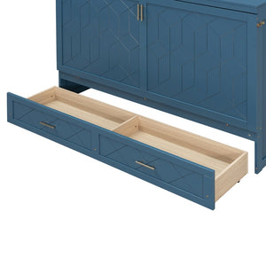 English Elm Queen Murphy Wall Bed Cabinet with Storage Drawer Built-in Power Outlets Usb Ports Navy Blue LP000400AAC-1