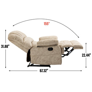 English Elm Large Oversized Manual Recliner Upholstered in Neutral Fabric for Relaxing Living Rooms Beige W3224P288517