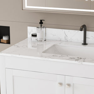 English Elm Modern 43" Bathroom Vanity With Carrara White Top - Stylish, Durable Storage & Soft-Close Features W509S00138