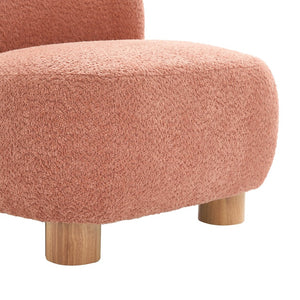 English Elm Boucle Rounded Accent Chair with Rubberwood Legs for Modern Minimalist Living Rooms Coral,Natural Wood N776P423410R
