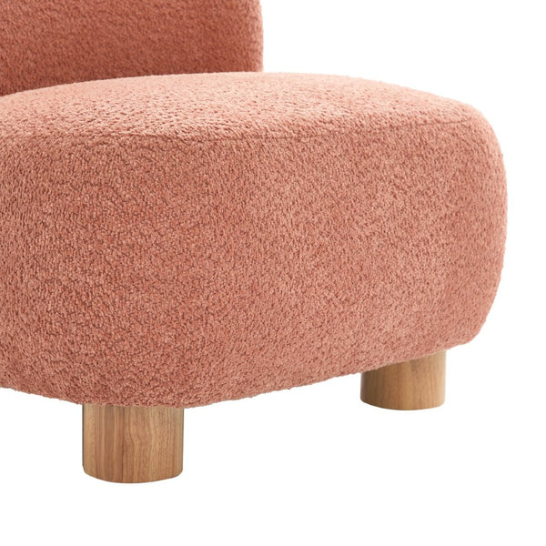 English Elm Boucle Rounded Accent Chair with Rubberwood Legs for Modern Minimalist Living Rooms Coral,Natural Wood N776P423410R