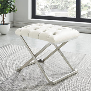 Worldwide Home Furnishings Aldo-single Elegant Ivory And Silver Accent Bench For Versatile Seating In Modern Spaces Ivory,Silver Velvet,Stainless Steel 401-103iv