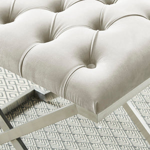 Worldwide Home Furnishings Aldo-single Elegant Ivory And Silver Accent Bench For Versatile Seating In Modern Spaces Ivory,Silver Velvet,Stainless Steel 401-103iv
