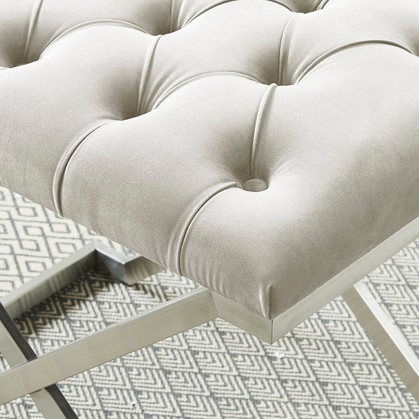 Worldwide Home Furnishings Aldo-single Elegant Ivory And Silver Accent Bench For Versatile Seating In Modern Spaces Ivory,Silver Velvet,Stainless Steel 401-103iv