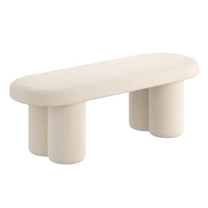 Worldwide Home Furnishings Azoro-bench-cream: Elegant Fully-upholstered Oval Bench With Sturdy Pedestal Legs For Modern Spaces Cream Boucle Fabric 401-163cm