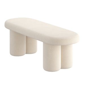 Worldwide Home Furnishings Azoro-bench-cream: Elegant Fully-upholstered Oval Bench With Sturdy Pedestal Legs For Modern Spaces Cream Boucle Fabric 401-163cm
