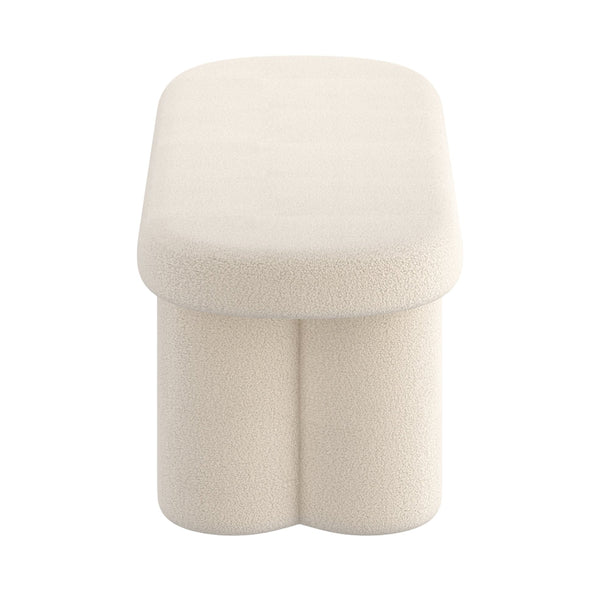 Worldwide Home Furnishings Azoro-bench-cream: Elegant Fully-upholstered Oval Bench With Sturdy Pedestal Legs For Modern Spaces Cream Boucle Fabric 401-163cm