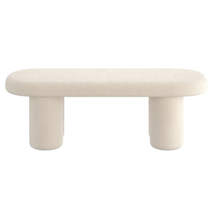 Worldwide Home Furnishings Azoro-bench-cream: Elegant Fully-upholstered Oval Bench With Sturdy Pedestal Legs For Modern Spaces Cream Boucle Fabric 401-163cm