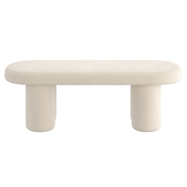 Worldwide Home Furnishings Azoro-bench-cream: Elegant Fully-upholstered Oval Bench With Sturdy Pedestal Legs For Modern Spaces Cream Boucle Fabric 401-163cm