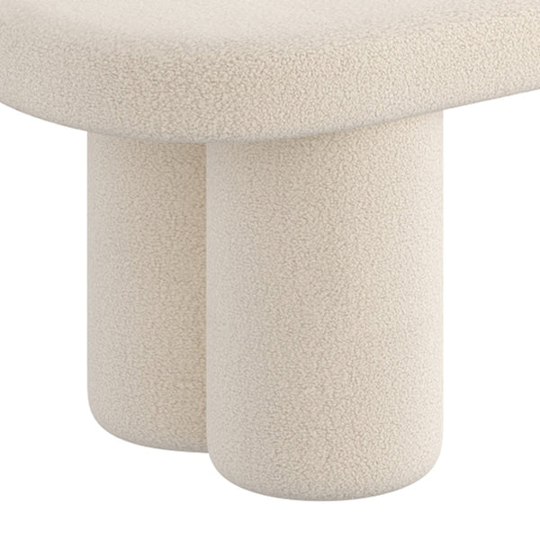 Worldwide Home Furnishings Azoro-bench-cream: Elegant Fully-upholstered Oval Bench With Sturdy Pedestal Legs For Modern Spaces Cream Boucle Fabric 401-163cm