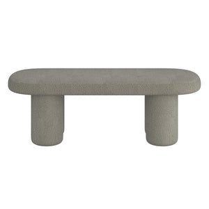 Worldwide Home Furnishings Azoro-bench-cream: Elegant Fully-upholstered Oval Bench With Sturdy Pedestal Legs For Modern Spaces Warm Grey Boucle Fabric 401-163wgy
