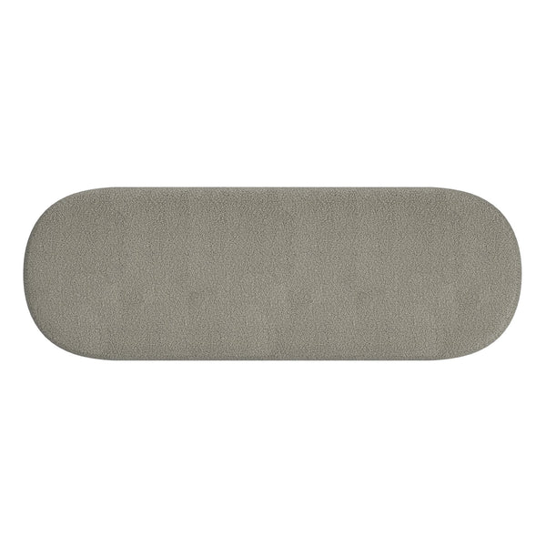 Worldwide Home Furnishings Azoro-bench-cream: Elegant Fully-upholstered Oval Bench With Sturdy Pedestal Legs For Modern Spaces Warm Grey Boucle Fabric 401-163wgy