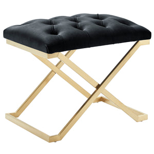 Worldwide Home Furnishings Rada-single Luxurious Accent Bench With Intricate Detailing For Glamorous Interiors And Spaces Black,Brushed Gold Velvet,Stainless Steel 401-404bk