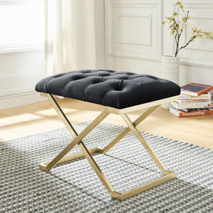 Worldwide Home Furnishings Rada-single Luxurious Accent Bench With Intricate Detailing For Glamorous Interiors And Spaces Black,Brushed Gold Velvet,Stainless Steel 401-404bk