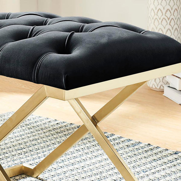 Worldwide Home Furnishings Rada-single Luxurious Accent Bench With Intricate Detailing For Glamorous Interiors And Spaces Black,Brushed Gold Velvet,Stainless Steel 401-404bk