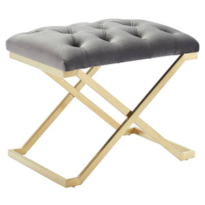 Worldwide Home Furnishings Rada-single Luxurious Accent Bench With Intricate Detailing For Glamorous Interiors And Spaces Grey,Brushed Gold Velvet,Stainless Steel 401-404gy