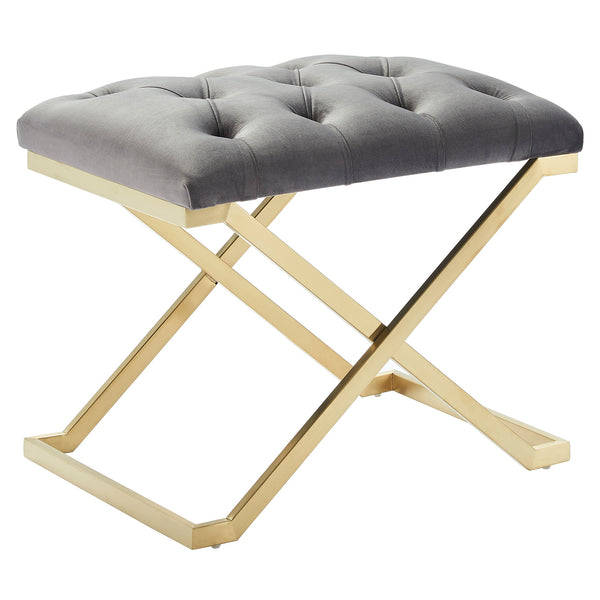 Worldwide Home Furnishings Rada-single Luxurious Accent Bench With Intricate Detailing For Glamorous Interiors And Spaces Grey,Brushed Gold Velvet,Stainless Steel 401-404gy
