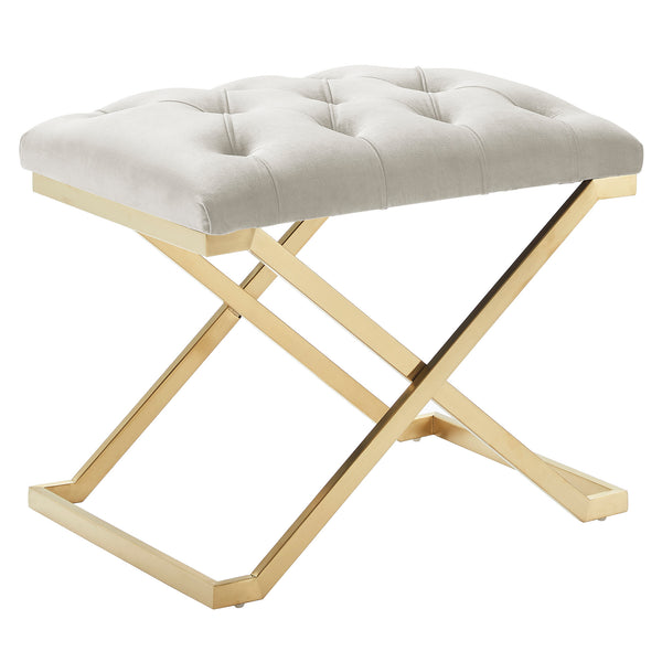 Worldwide Home Furnishings Rada-single Luxurious Accent Bench With Intricate Detailing For Glamorous Interiors And Spaces Ivory,Brushed Gold Velvet,Stainless Steel 401-404iv