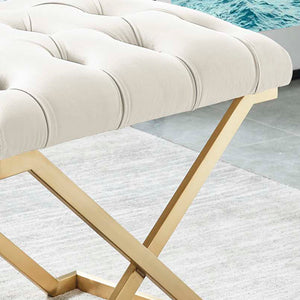 Worldwide Home Furnishings Rada-single Luxurious Accent Bench With Intricate Detailing For Glamorous Interiors And Spaces Ivory,Brushed Gold Velvet,Stainless Steel 401-404iv
