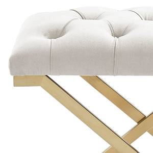 Worldwide Home Furnishings Rada-single Luxurious Accent Bench With Intricate Detailing For Glamorous Interiors And Spaces Ivory,Brushed Gold Velvet,Stainless Steel 401-404iv