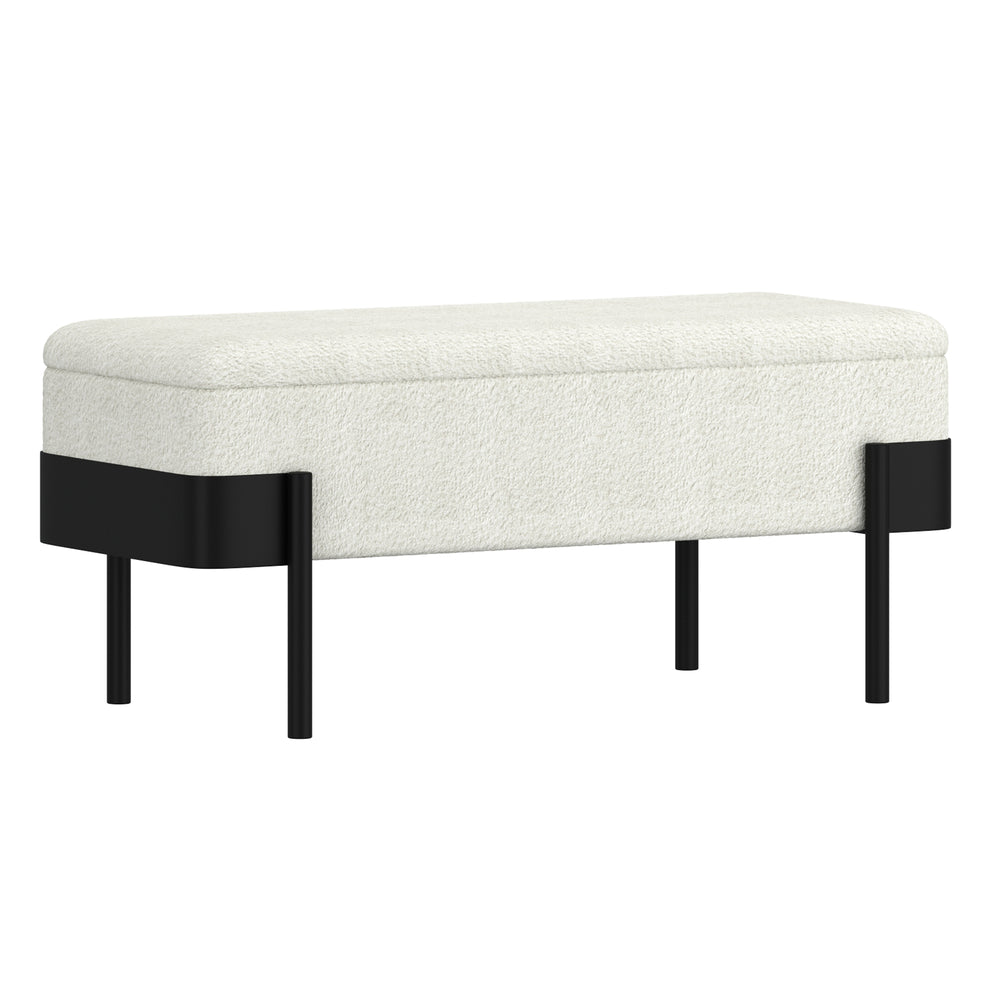 Worldwide Home Furnishings Odell-storage Bench In Ivory - Luxurious Boucle Fabric Ottoman With Hidden Storage & Modern Style Ivory,Black Boucle Fabric,Metal 401-550iv