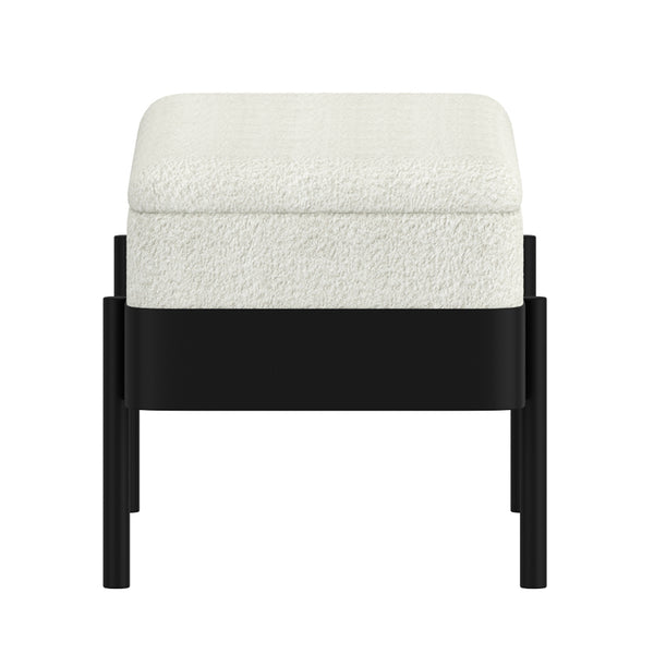 Worldwide Home Furnishings Odell-storage Bench In Ivory - Luxurious Boucle Fabric Ottoman With Hidden Storage & Modern Style Ivory,Black Boucle Fabric,Metal 401-550iv