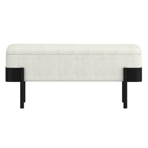 Worldwide Home Furnishings Odell-storage Bench In Ivory - Luxurious Boucle Fabric Ottoman With Hidden Storage & Modern Style Ivory,Black Boucle Fabric,Metal 401-550iv