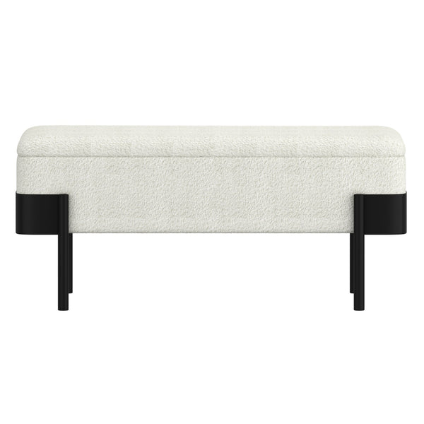 Worldwide Home Furnishings Odell-storage Bench In Ivory - Luxurious Boucle Fabric Ottoman With Hidden Storage & Modern Style Ivory,Black Boucle Fabric,Metal 401-550iv
