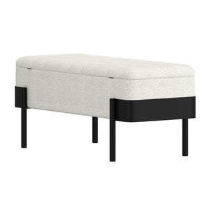 Worldwide Home Furnishings Odell-storage Bench In Ivory - Luxurious Boucle Fabric Ottoman With Hidden Storage & Modern Style Ivory,Black Boucle Fabric,Metal 401-550iv