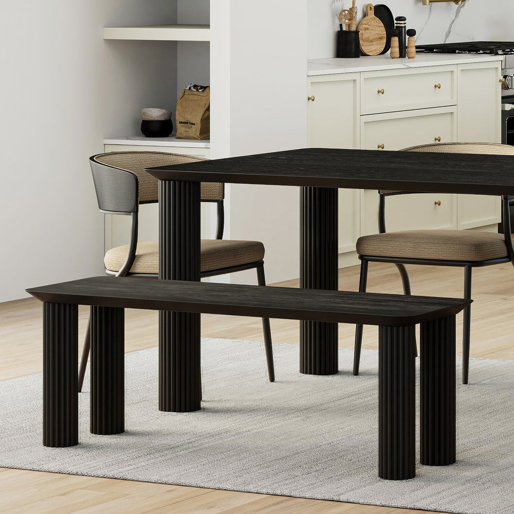 Worldwide Home Furnishings Sangra-71" Bench – Durable Solid Mango Wood With Elegant Reeded Legs For Chic Home Decor Black Solid Wood 401-751blklg