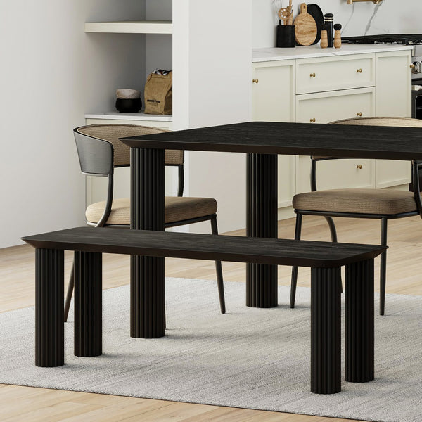 Worldwide Home Furnishings Sangra-71" Bench – Durable Solid Mango Wood With Elegant Reeded Legs For Chic Home Decor Black Solid Wood 401-751blklg