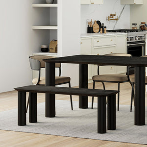 Worldwide Home Furnishings Sangra-51" Elegant Mango Wood Bench With Reeded Legs For Chic Dining Or Versatile Home Decor Black Solid Wood 401-751blksm