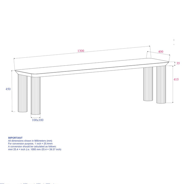 Worldwide Home Furnishings Sangra-51" Elegant Mango Wood Bench With Reeded Legs For Chic Dining Or Versatile Home Decor Natural Solid Wood 401-751natsm