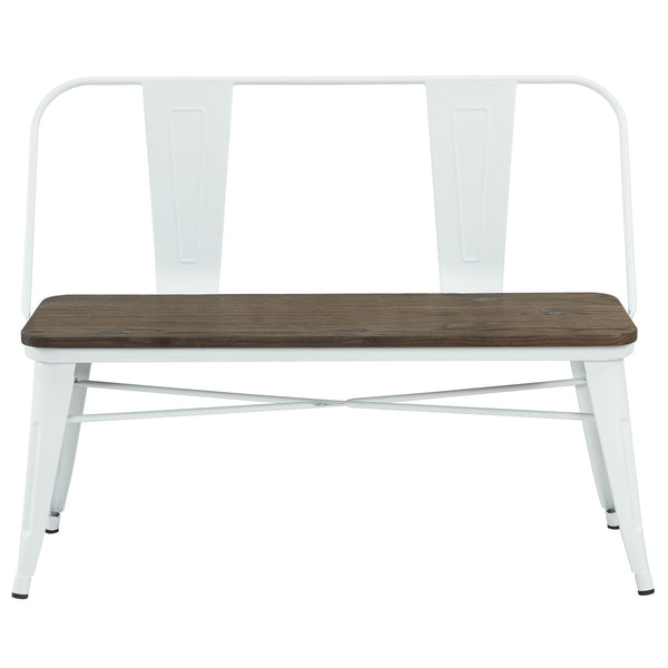 Worldwide Home Furnishings Modus-bench-white: Rustic Industrial Elm Wood Bench With Flared Legs For Modern Urban Home Décor White Metal,Solid Wood 401-939wt