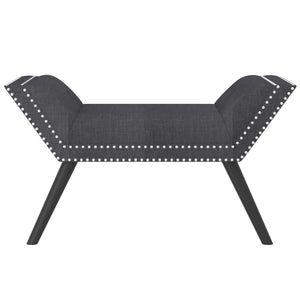 Worldwide Home Furnishings Lana-bench-grey: Retro-inspired Stylish Bench With Flared Legs, Nailhead Detailing & Comfort Design Grey,Black Fabric,Solid Wood 401-950gy