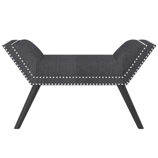 Worldwide Home Furnishings Lana-bench-grey: Retro-inspired Stylish Bench With Flared Legs, Nailhead Detailing & Comfort Design Grey,Black Fabric,Solid Wood 401-950gy