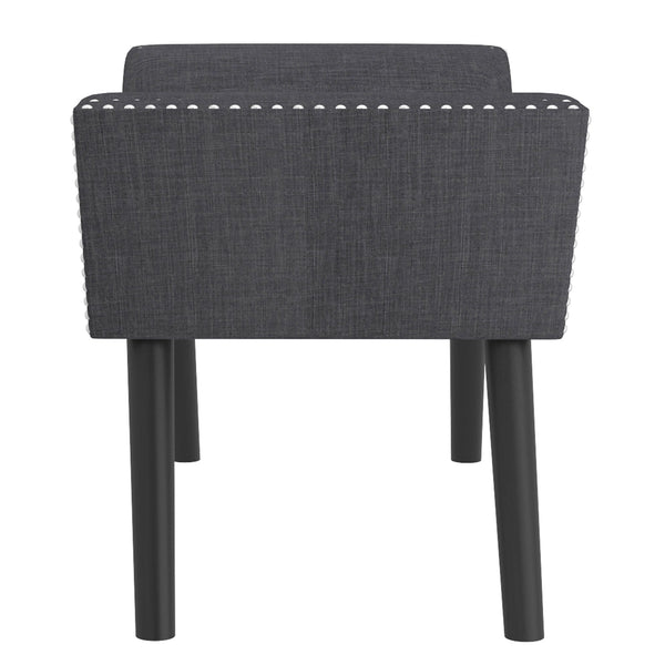 Worldwide Home Furnishings Lana-bench-grey: Retro-inspired Stylish Bench With Flared Legs, Nailhead Detailing & Comfort Design Grey,Black Fabric,Solid Wood 401-950gy