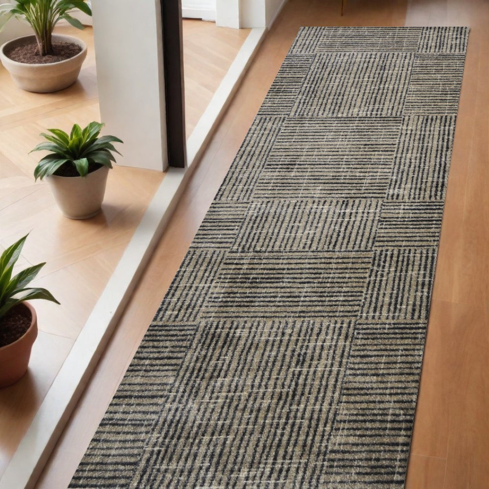 HomeRoots 2' X 6' Stylish Washable Runner Rug with Modern Geometric Design for High-Traffic Spaces and Homes 401014