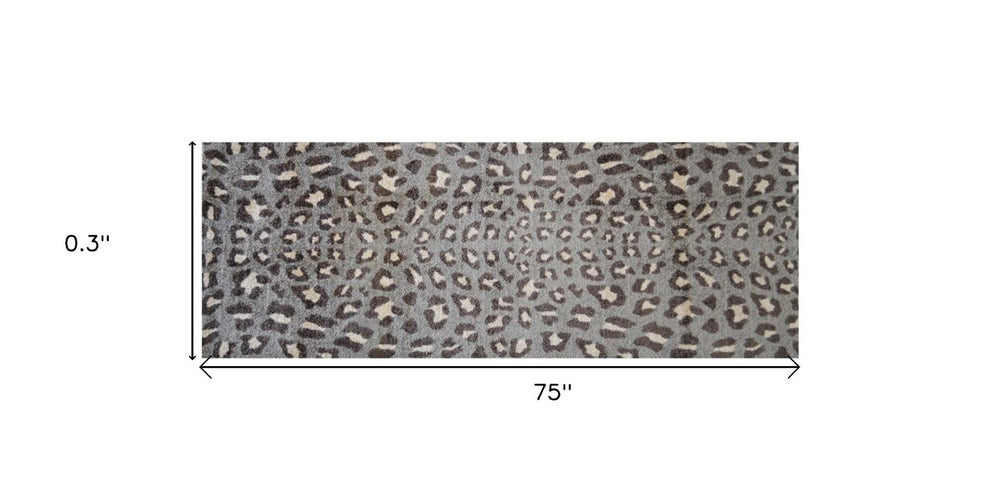 HomeRoots 2' X 6' Gray and Brown Cheetah Runner Rug - Stylish, Washable, Durable for High-Traffic Areas 401017