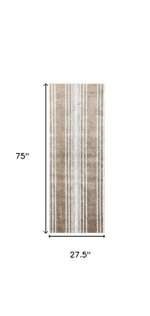 HomeRoots 2' X 6' Sandy Shores Washable Runner Rug - Coastal Striped Design, Durable, Easy-Care & Skid-Resistant 401050