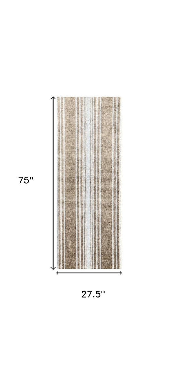 HomeRoots 2' X 6' Sandy Shores Washable Runner Rug - Coastal Striped Design, Durable, Easy-Care & Skid-Resistant 401050